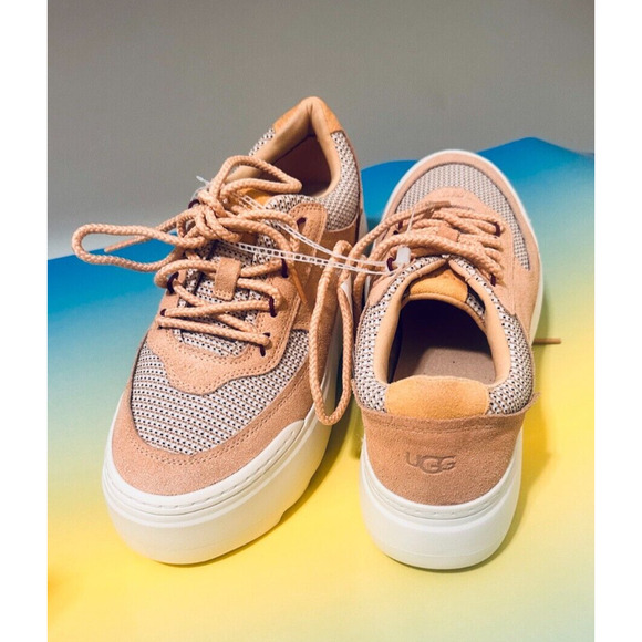 UGG Treadlite Womens Marin Mega Lace-Up Platform Sneakers Beige Mesh Lining - Picture 4 of 16